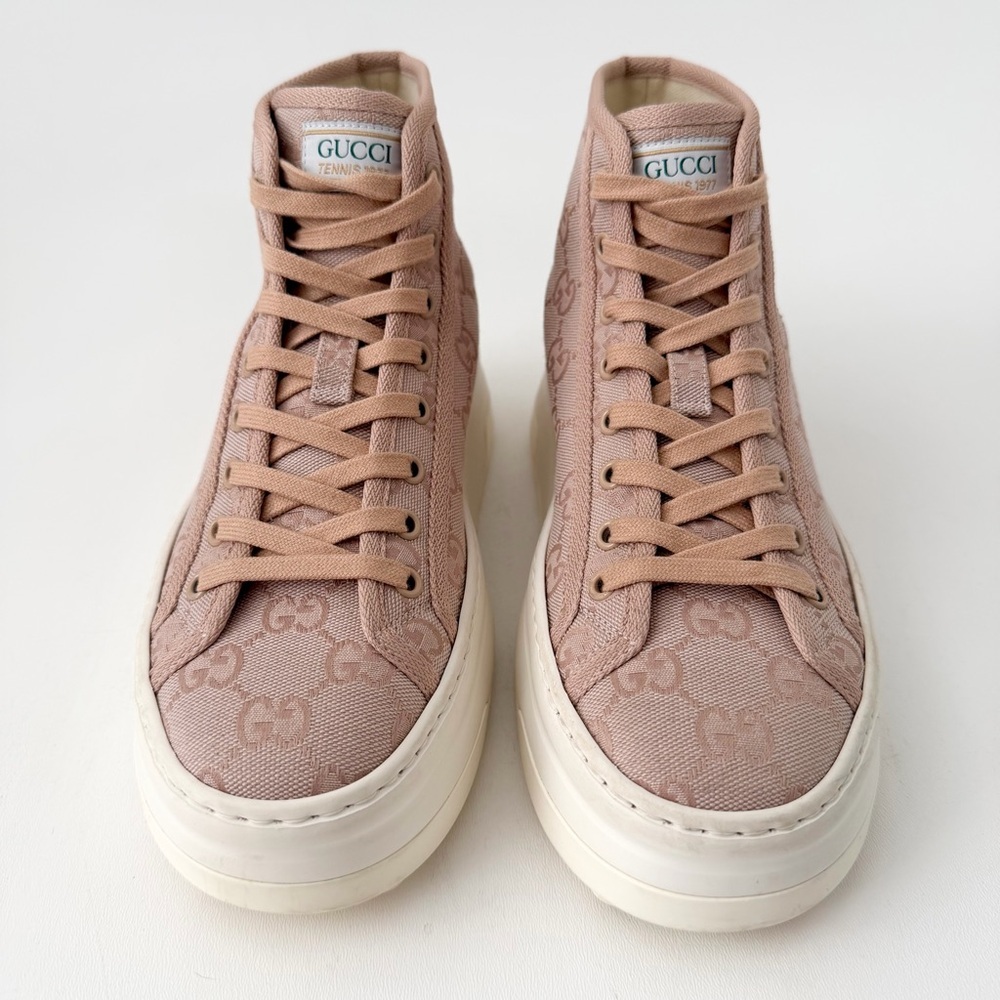 GUCCI | Pink GG Canvas High Top Platform Sneakers Tennis 1977 EU 38 - Picture 3 of 16